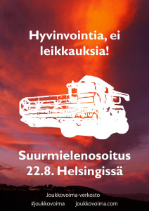 Hyvinvointia, ei leikkauksia! Suurmielenosoitus Helsingissä 22.8.
